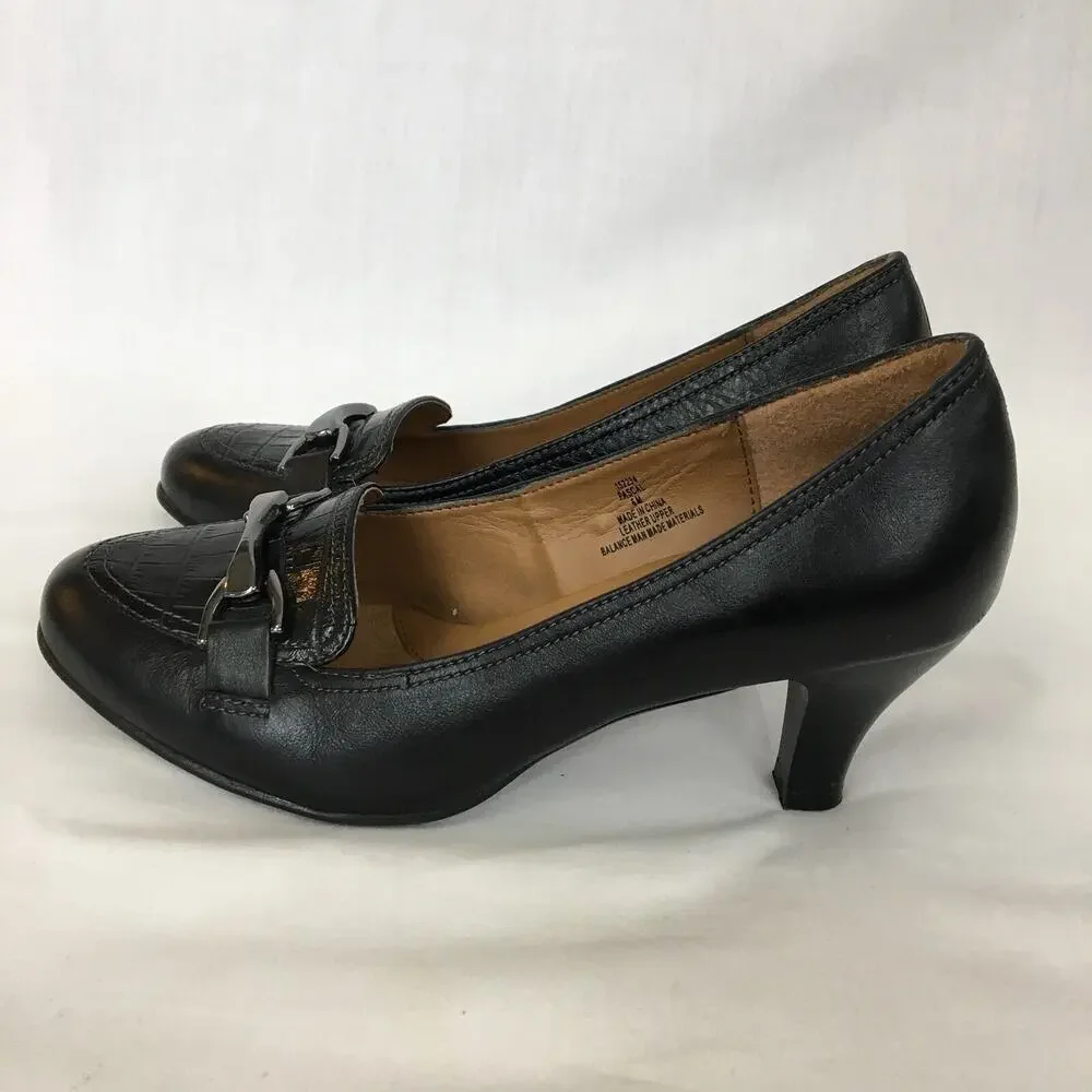 Softshoe by Medicus Pascal Career Heels 6 M Black Leather Horsebit Mock Croc EUC